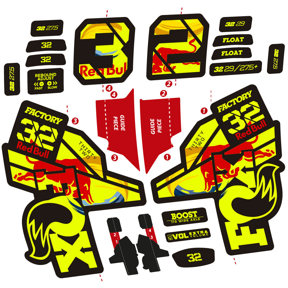 Autocollant Fox 32 Factory SC 2021, 2022 et 2023 Red Bull Edition, Fourche 29, autocollant Vélo vinyle