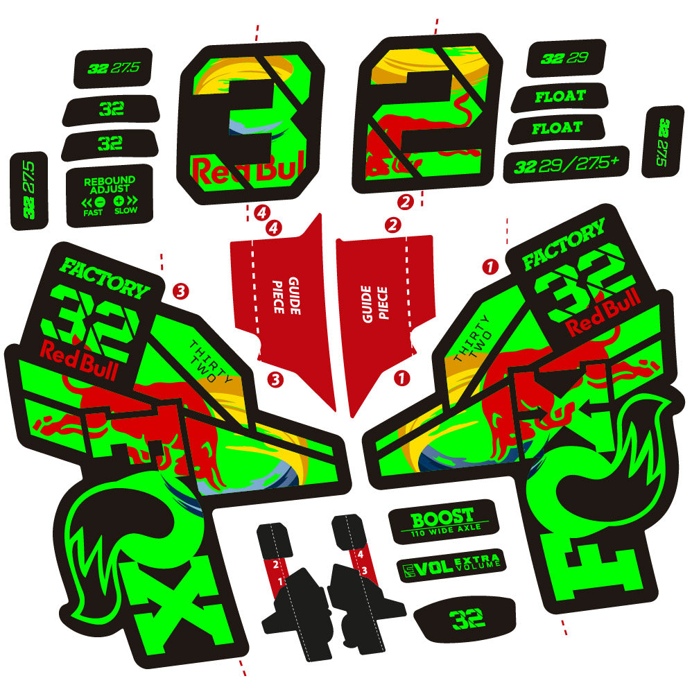 Autocollant Fox 32 Factory SC 2021, 2022 et 2023 Red Bull Edition, Fourche 29, autocollant Vélo vinyle