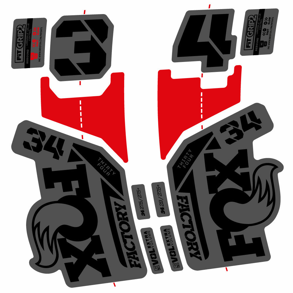 Autocollants fourche Fox 34 Factory 29 pouces – Compatibles avec les modèles 2021-2025 | Autocollants VTT en vinyle