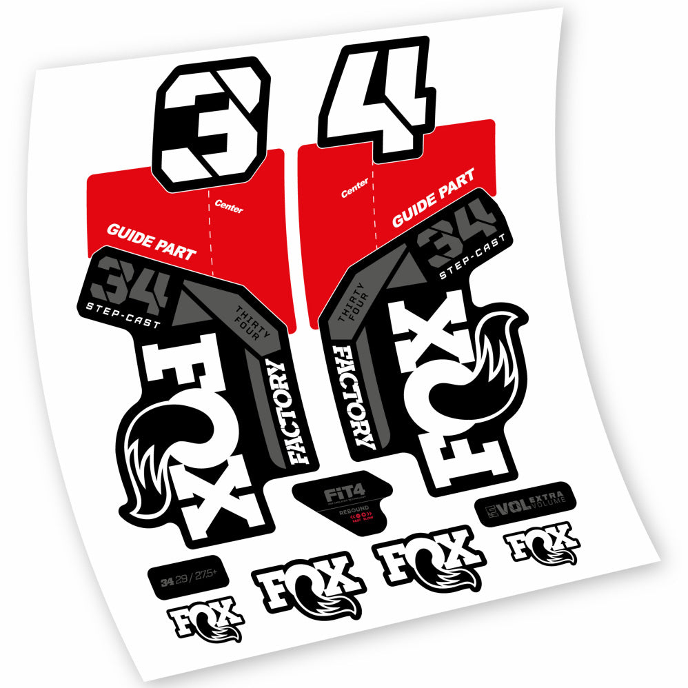 Autocollants en vinyle adhésif compatibles Fox 34 Factory 2021, 2022, 2023, 2024 et 2025 – Autocollants VTT Fourche – longs, grands et précis