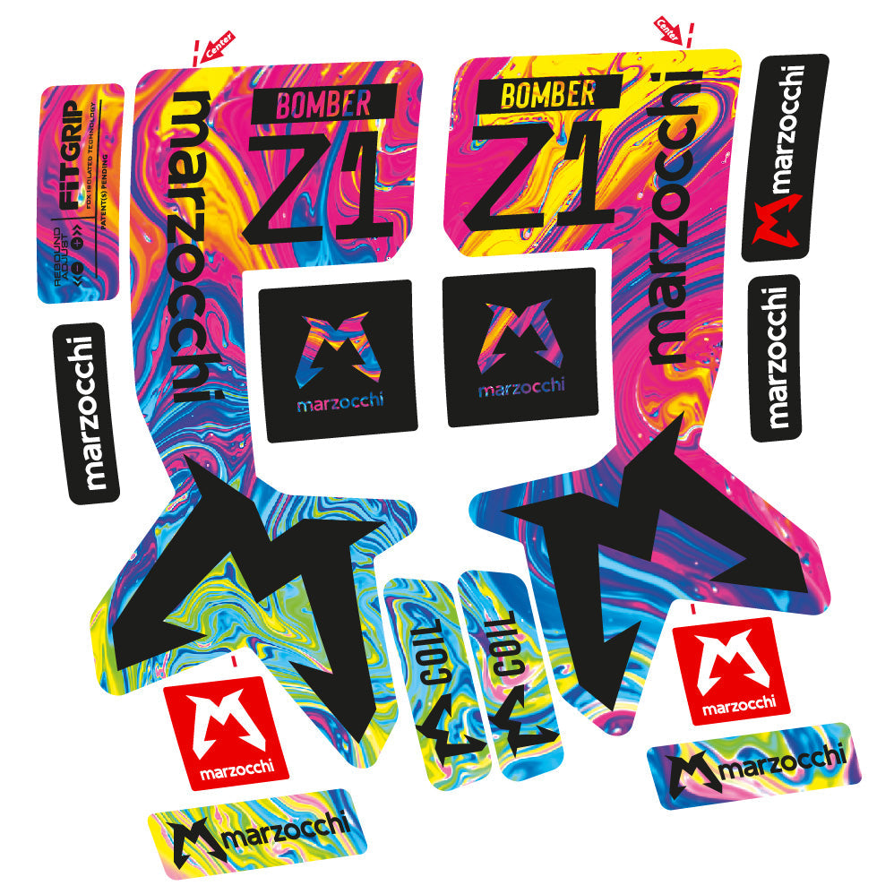 Autocollants compatibles avec la fourche Marzocchi Bomber Z1 29 pouces (modèles 2019 à 2025) | Autocollants VTT en vinyle