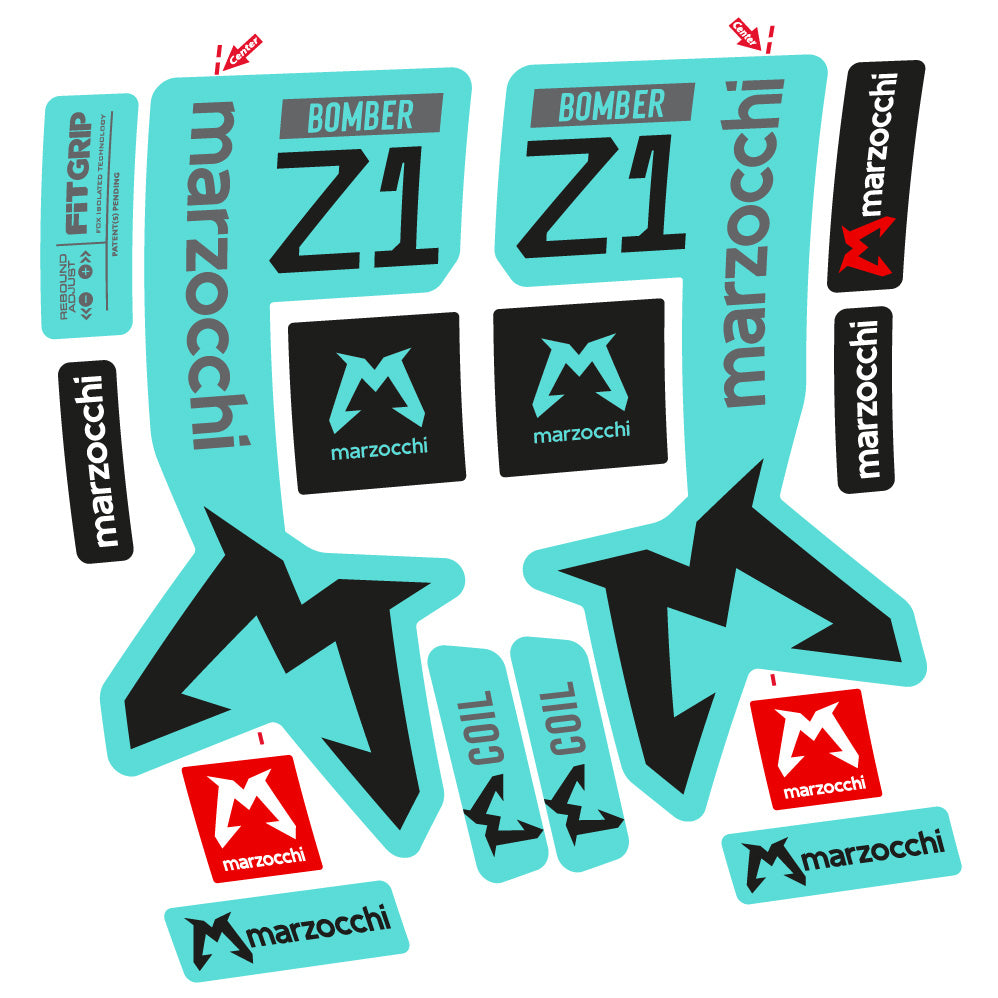 Autocollants compatibles avec la fourche Marzocchi Bomber Z1 29 pouces (modèles 2019 à 2025) | Autocollants VTT en vinyle