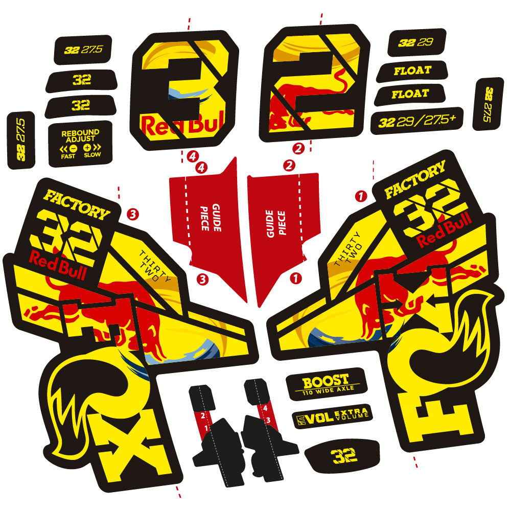 Autocollant Fox 32 Factory SC 2021, 2022 et 2023 Red Bull Edition, Fourche 29, autocollant Vélo vinyle