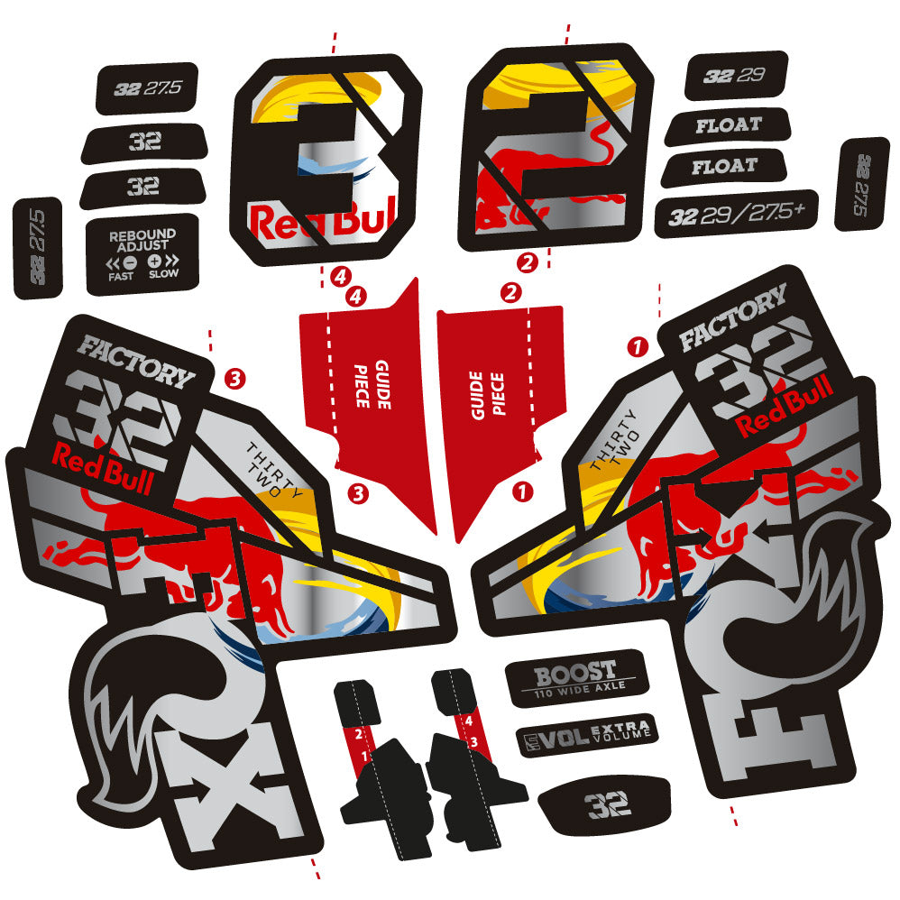 Autocollant Fox 32 Factory SC 2021, 2022 et 2023 Red Bull Edition, Fourche 29, autocollant Vélo vinyle