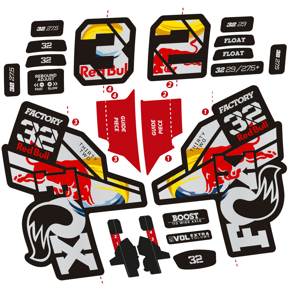 Autocollant Fox 32 Factory SC 2021, 2022 et 2023 Red Bull Edition, Fourche 29, autocollant Vélo vinyle