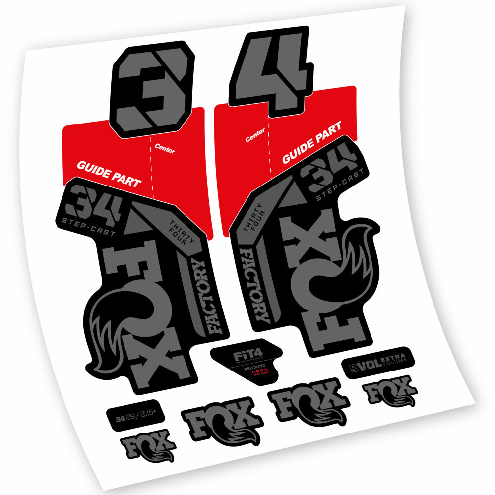 Autocollants en vinyle adhésif compatibles Fox 34 Factory 2021, 2022, 2023, 2024 et 2025 – Autocollants VTT Fourche – longs, grands et précis