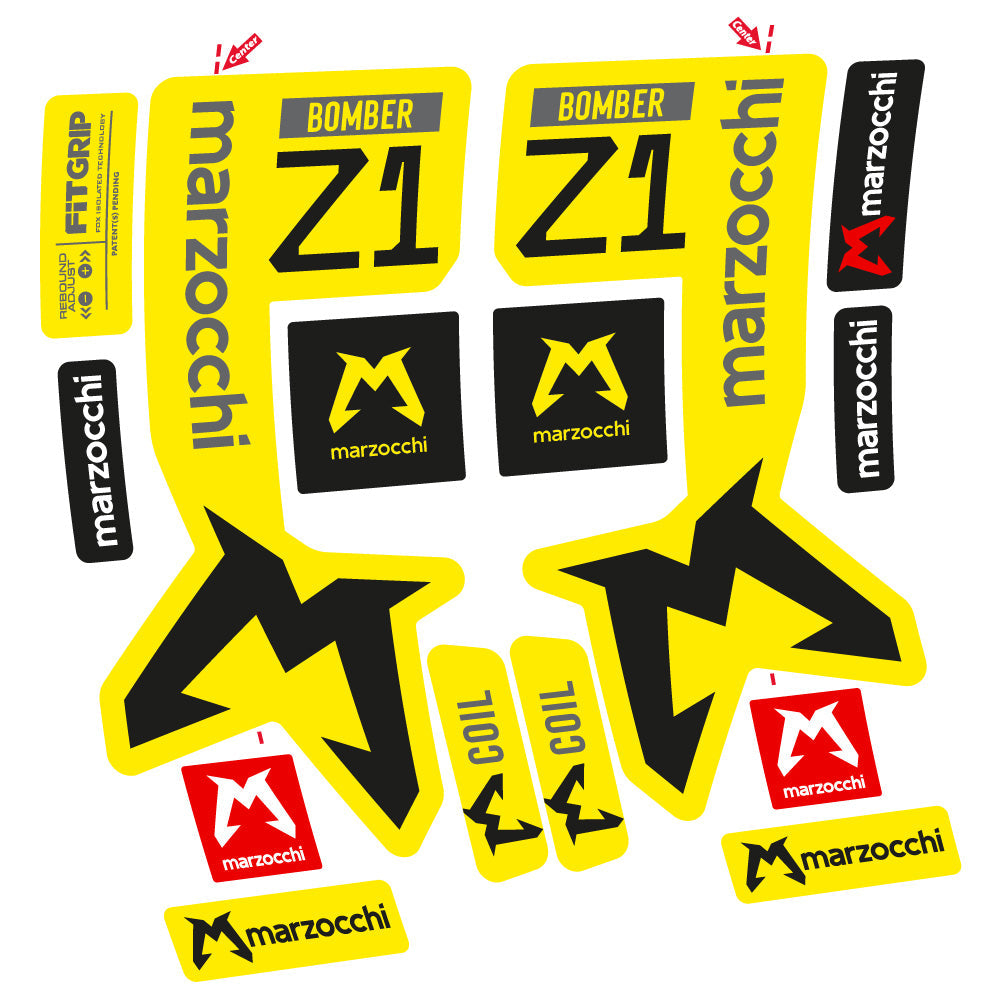 Autocollants compatibles avec la fourche Marzocchi Bomber Z1 29 pouces (modèles 2019 à 2025) | Autocollants VTT en vinyle