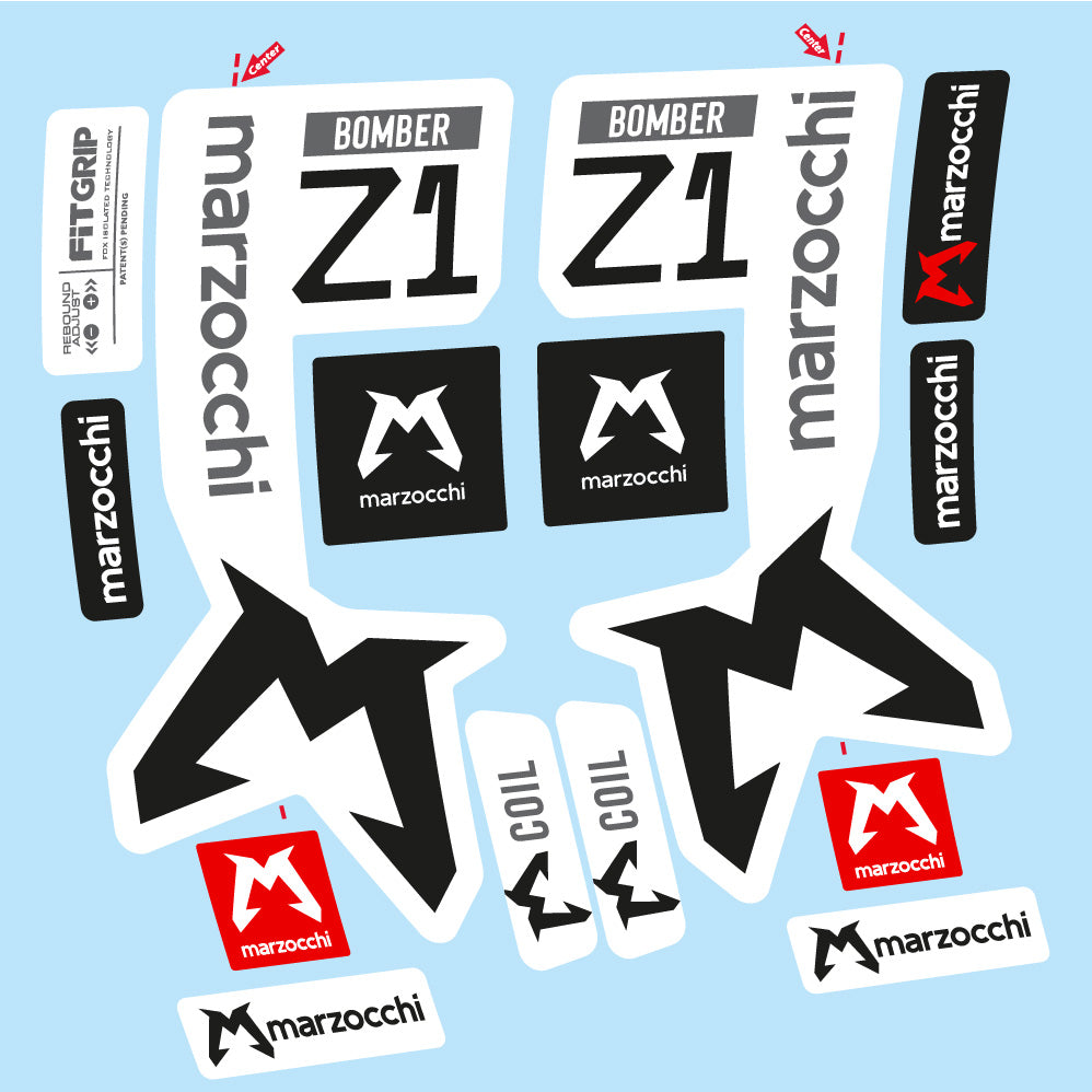 Autocollants compatibles avec la fourche Marzocchi Bomber Z1 29 pouces (modèles 2019 à 2025) | Autocollants VTT en vinyle