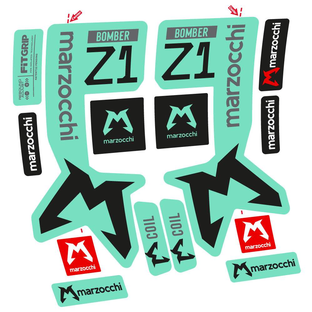 Autocollants compatibles avec la fourche Marzocchi Bomber Z1 29 pouces (modèles 2019 à 2025) | Autocollants VTT en vinyle