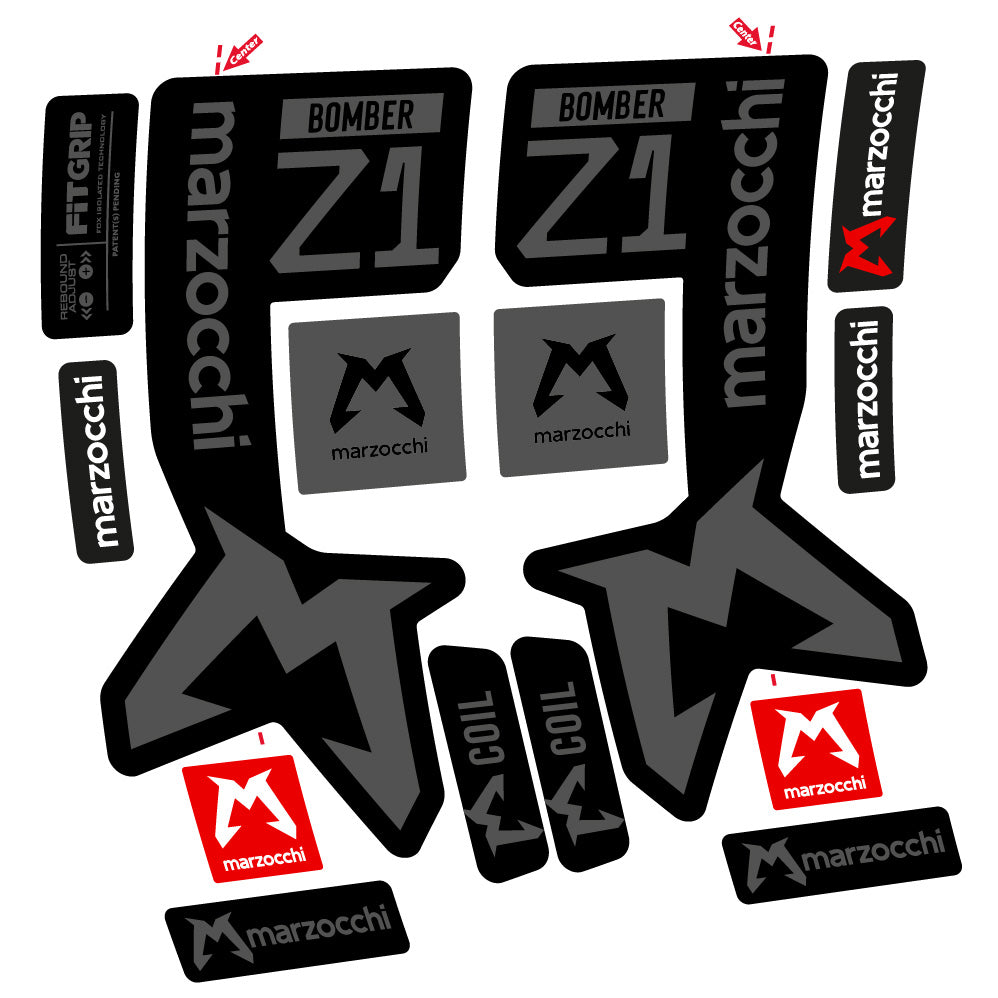 Autocollants compatibles avec la fourche Marzocchi Bomber Z1 29 pouces (modèles 2019 à 2025) | Autocollants VTT en vinyle
