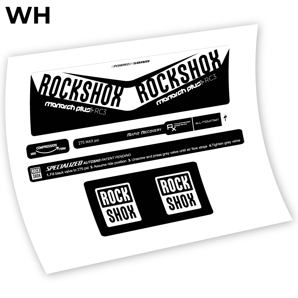 Rock Shox Monarch Plus RC3 Specialized Autosag 2016, autocollant Amortisseur Vinyle